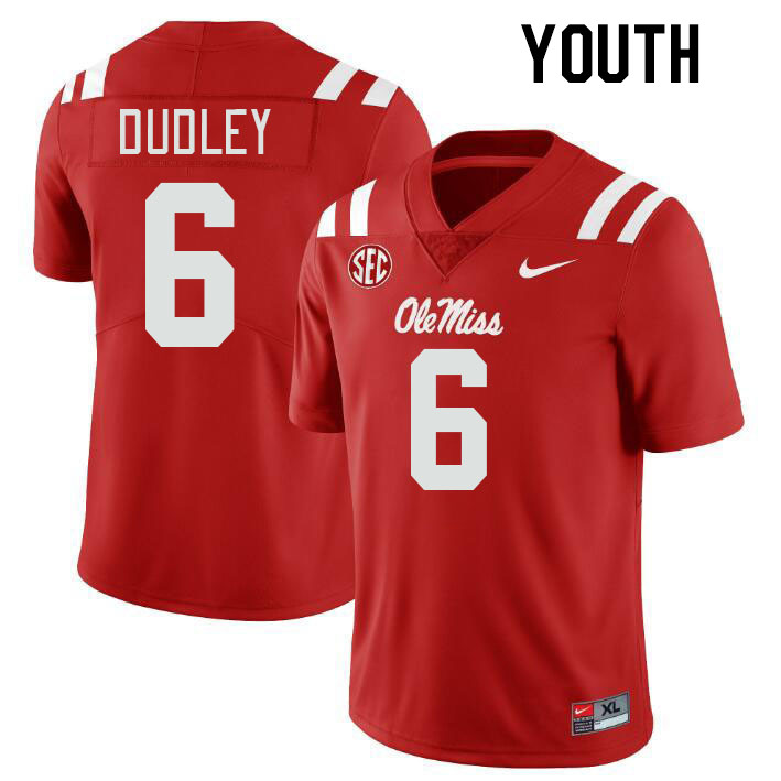 Youth #6 TJ Dudley Ole Miss Rebels College Football Jerseys Stitched-Red